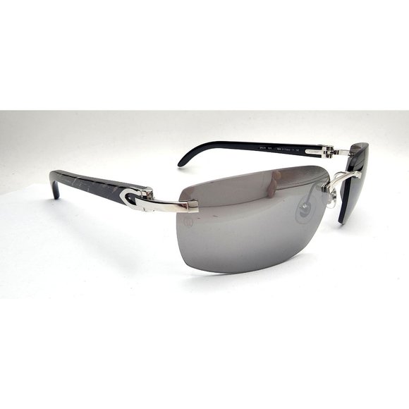 NEW! Cartier Buffalo Black/Grey-Silver Mirror Sunglasses - Picture 7 of 13